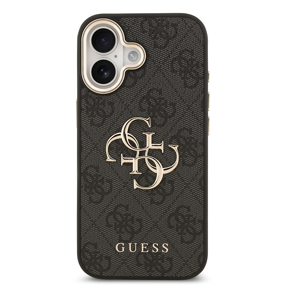 Apple iPhone 17 Kılıf Guess Orjinal Lisanslı Gold Metal Kamera Çerçeveli 4G Desenli Metal Büyük 4G ve Yazı Logolu Kapak
