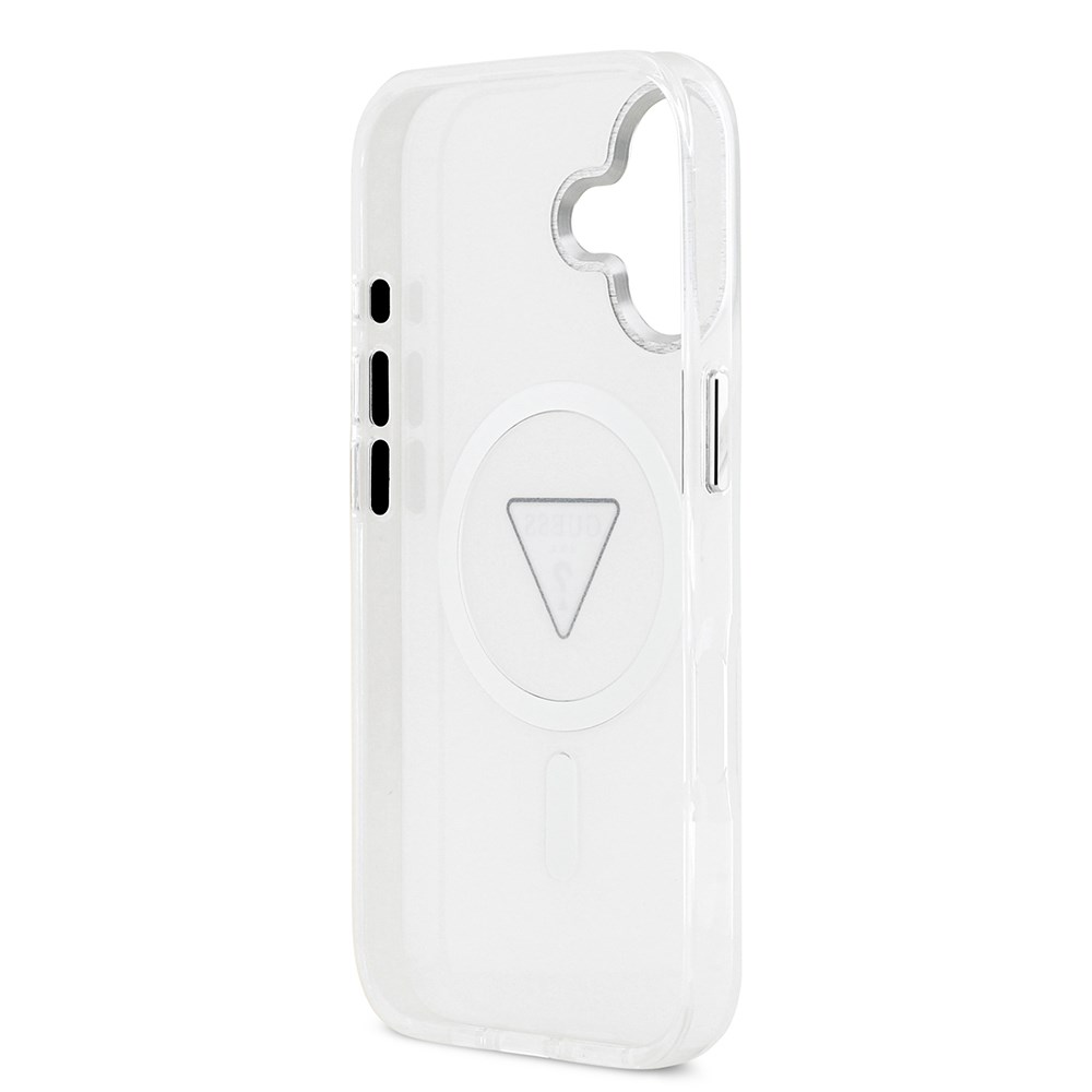 Apple iPhone 17 Kılıf Guess Orjinal Lisanslı M-safe Şarj Özellikli IML Baskılı Üçgen Logolu Metal Kamera Çerçeveli Kapak