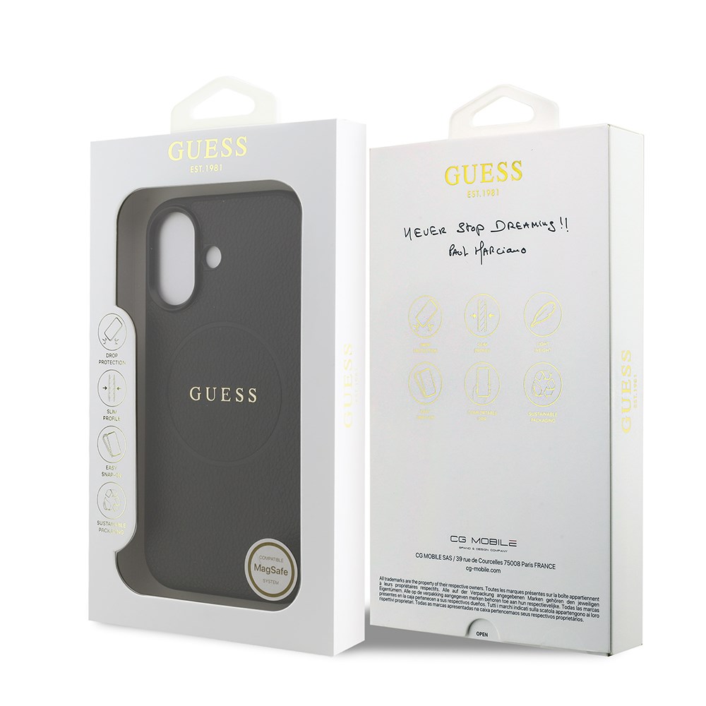 Apple iPhone 17 Kılıf Guess Orjinal Lisanslı M-safe Şarj Özellikli Yazı Logolu PU Deri Kapak
