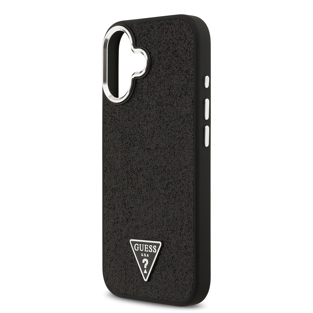 Apple iPhone 17 Kılıf Guess Orjinal Lisanslı M-safe Şarj Özellikli Metal Kamera Çerçeveli Üçgen Logolu Glitter Kapak