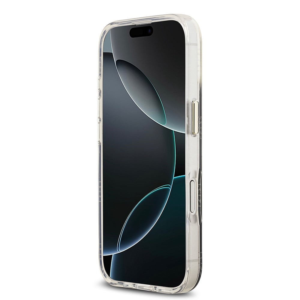 Apple iPhone 17 Kılıf Guess Orjinal Lisanslı M-safe Şarj Özellikli Simli Peony Desenli Silikon Kapak