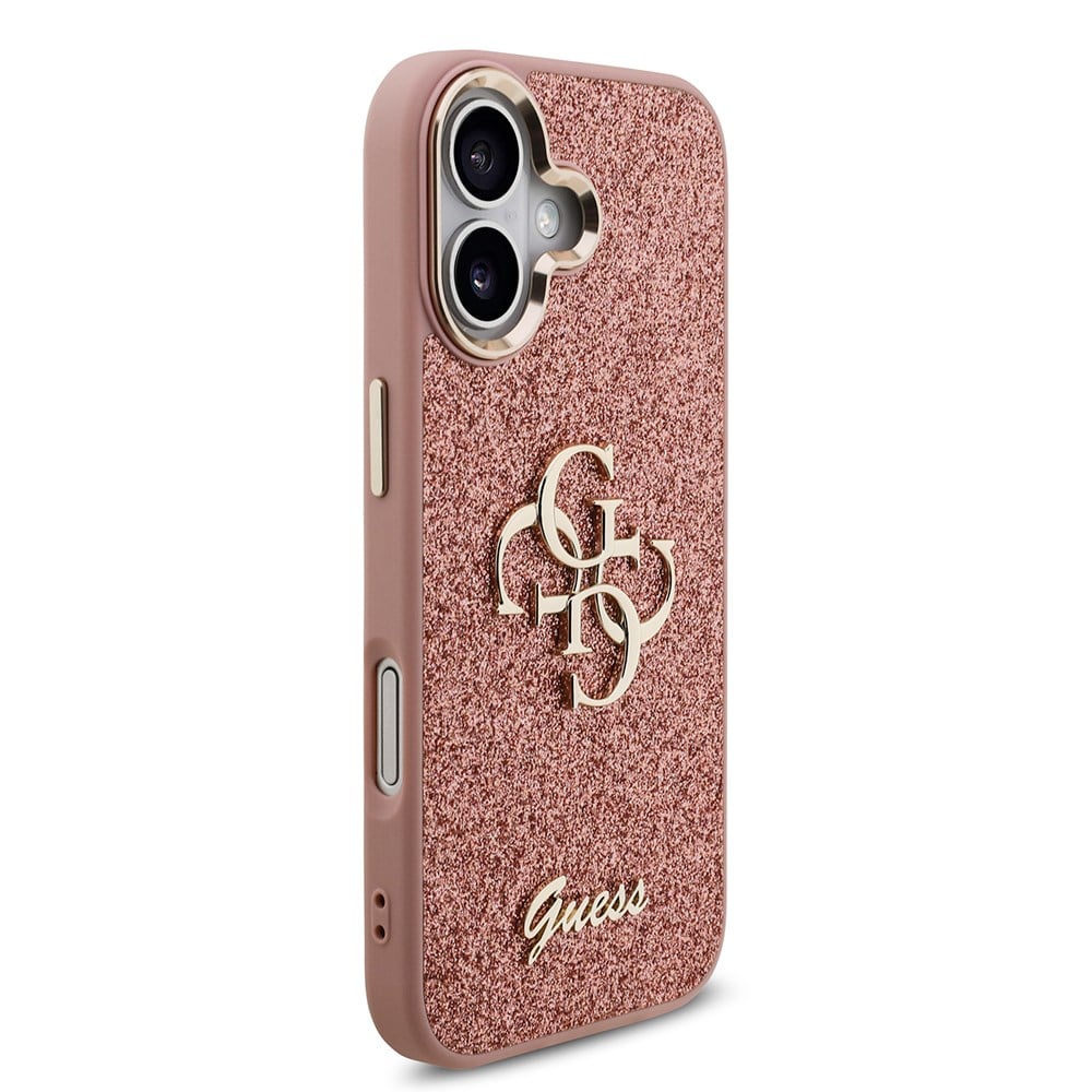 Apple iPhone 17 Kılıf Guess Orjinal Lisanslı 4G Büyük Metal Kamera Çerçeveli ve Logolu Glitter Kapak