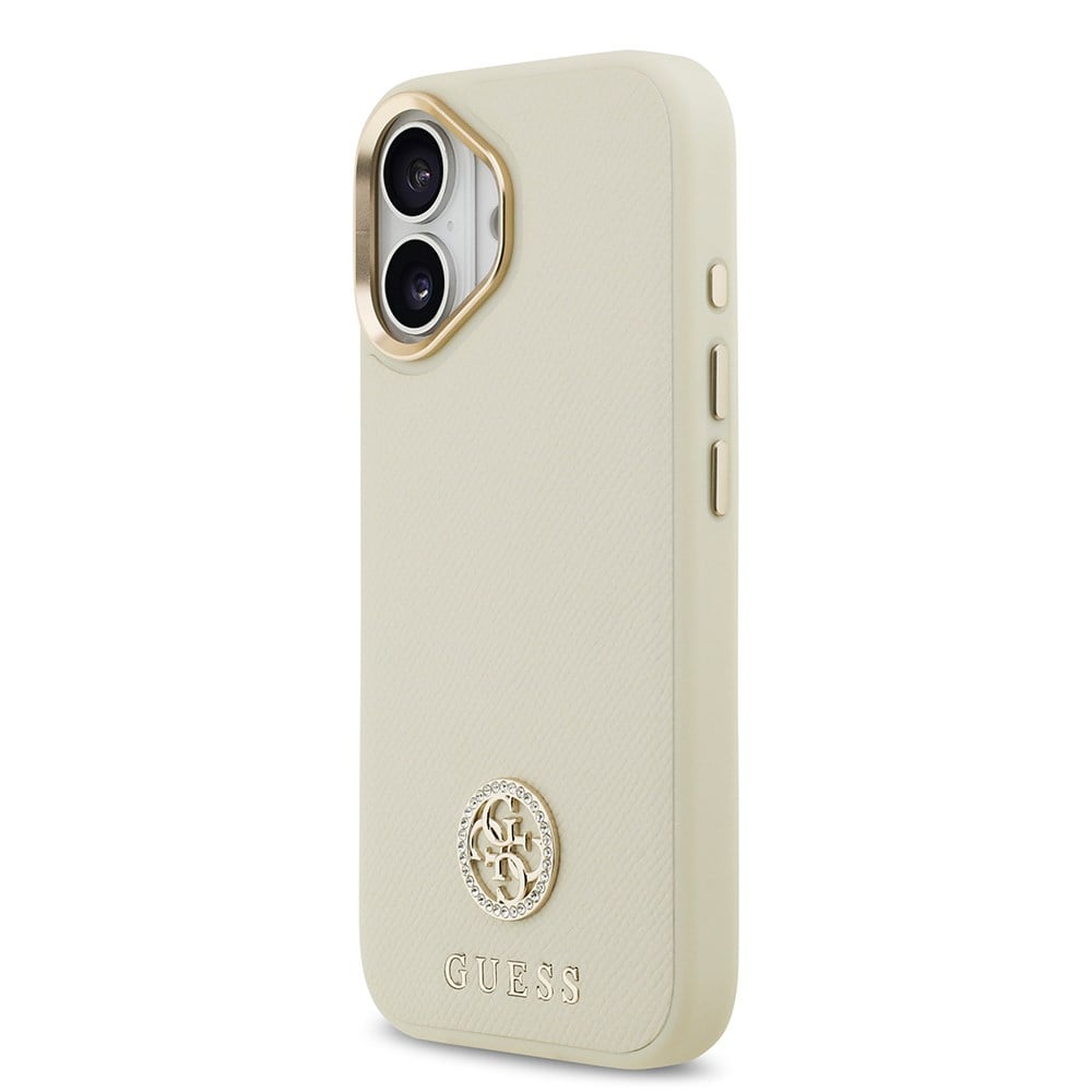 Apple iPhone 17 Kılıf Guess Orjinal Lisanslı M-safe Şarj Özellikli Grained Yazı ve Taşlı 4G Logolu Kapak