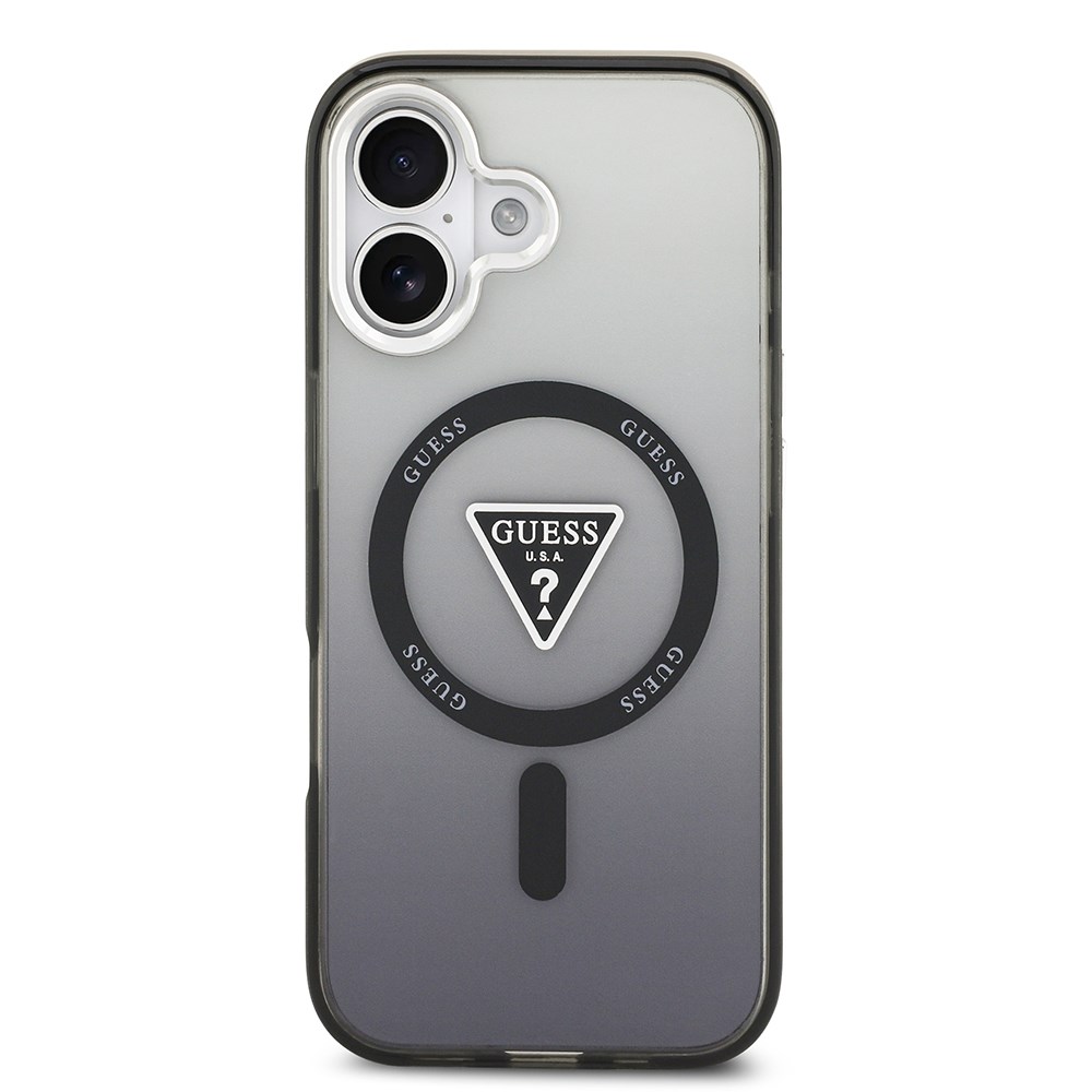 Apple iPhone 17 Kılıf Guess Orjinal Lisanslı M-safe Şarj Özellikli IML Baskılı Üçgen Logolu Metal Kamera Çerçeveli Kapak