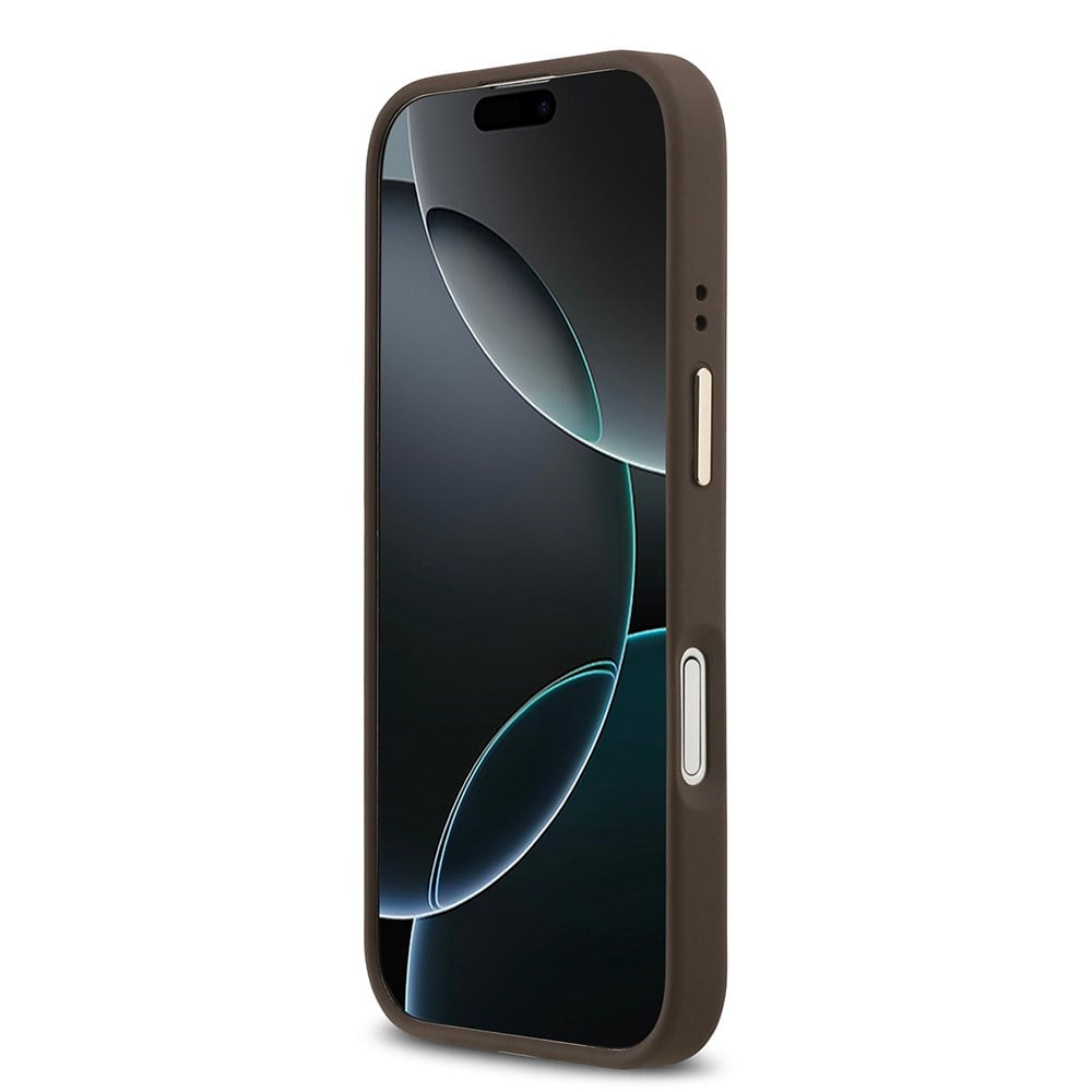 Apple iPhone 17 Kılıf Guess Orjinal Lisanslı M-safe Şarj Özellikli Grained Yazı ve Taşlı 4G Logolu Kapak