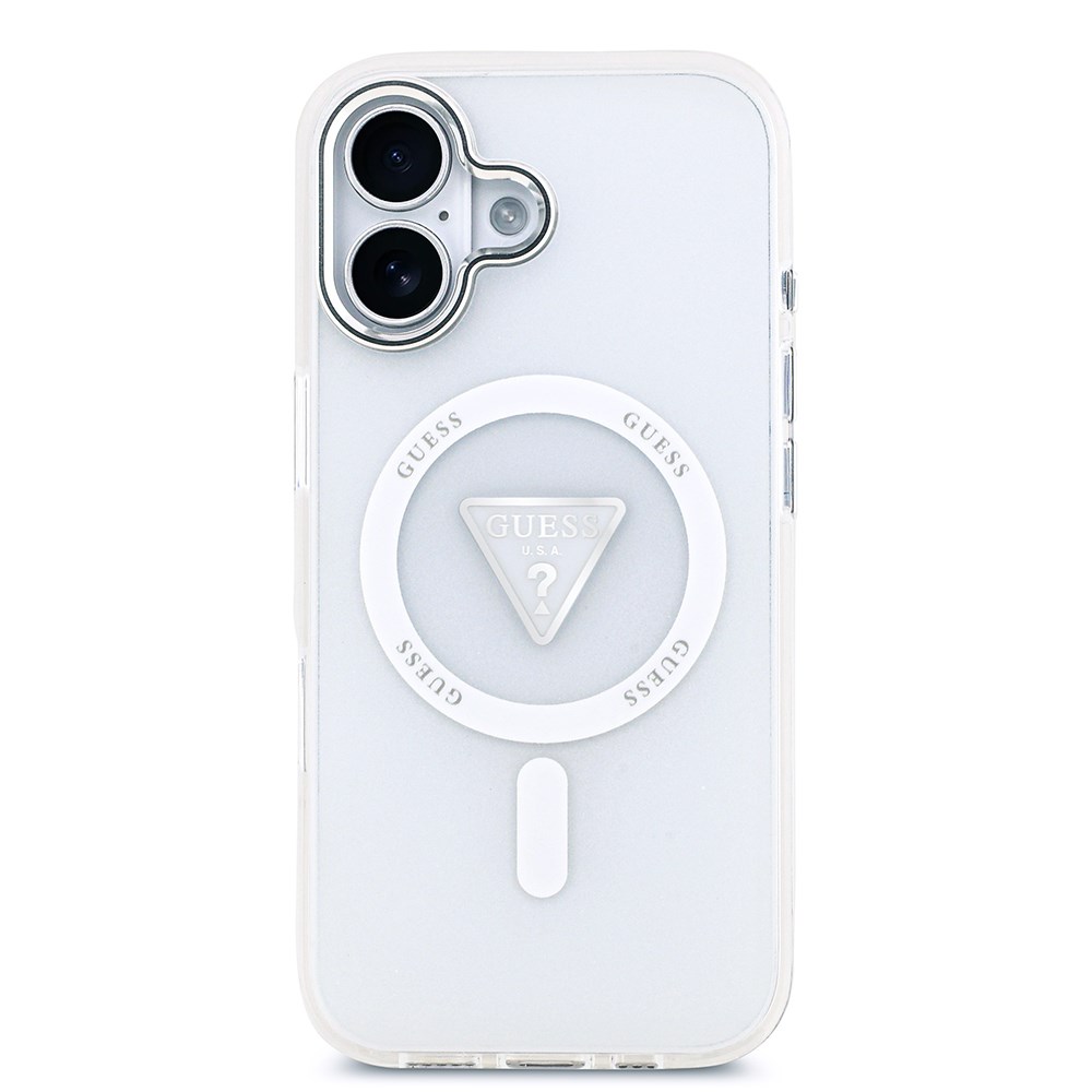 Apple iPhone 17 Kılıf Guess Orjinal Lisanslı M-safe Şarj Özellikli IML Baskılı Üçgen Logolu Metal Kamera Çerçeveli Kapak