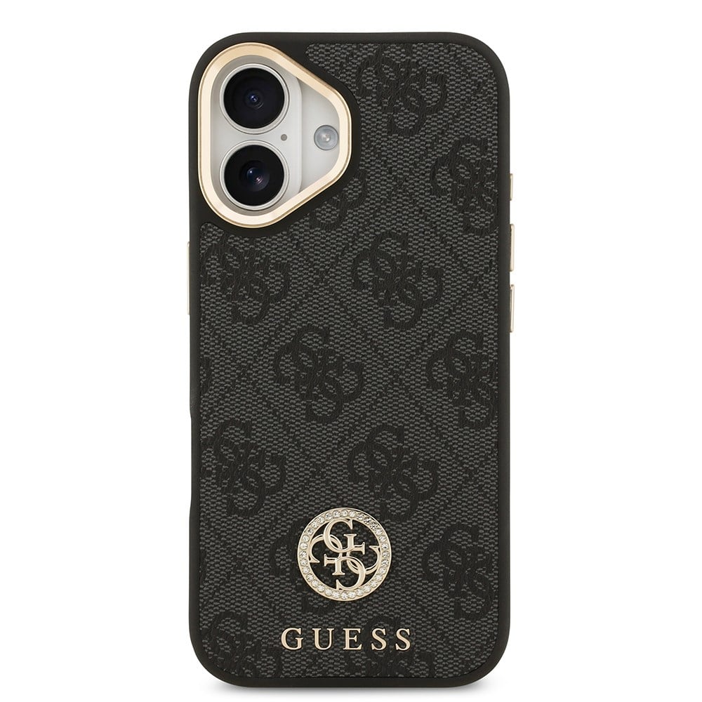 Apple iPhone 17 Kılıf Guess Orjinal Lisanslı M-safe Şarj Özellikli Gold Metal Kamera Çerçeveli Taşlı 4G Logolu Kapak