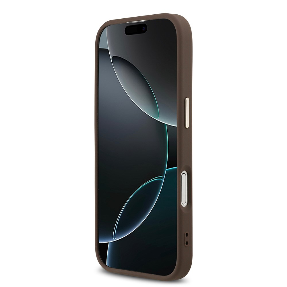 Apple iPhone 17 Kılıf Guess Orjinal Lisanslı M-safe Şarj Özellikli Gold Metal Kamera Çerçeveli Taşlı Üçgen Logo 4G Desenli Kapak