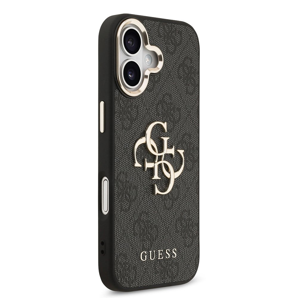 Apple iPhone 17 Kılıf Guess Orjinal Lisanslı Gold Metal Kamera Çerçeveli 4G Desenli Metal Büyük 4G ve Yazı Logolu Kapak