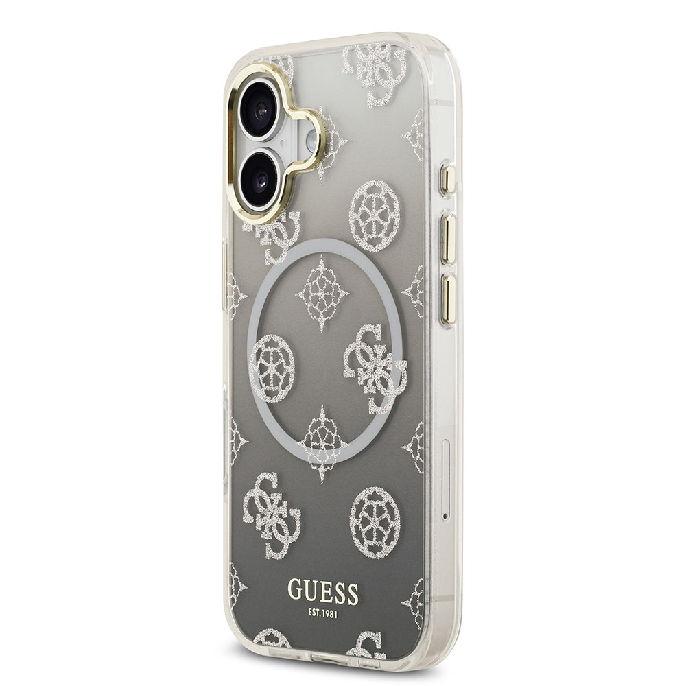 Apple iPhone 17 Kılıf Guess Orjinal Lisanslı M-safe Şarj Özellikli Simli Peony Desenli Silikon Kapak