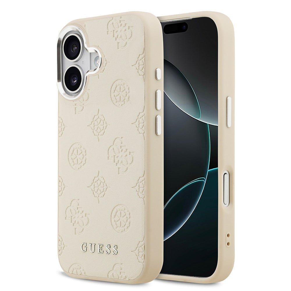 Apple iPhone 17 Kılıf Guess Orjinal Lisanslı M-safe Şarj Özellikli Sıcak Baskılı Klasik Yazı Logolu PU Deri Peony Kapak