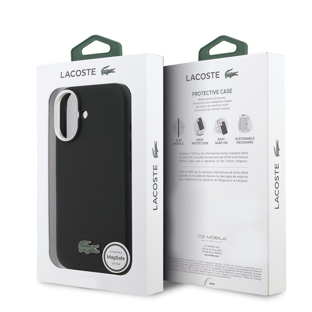 Apple iPhone 17 Kılıf Lacoste Orjinal Lisanslı M-Safe Şarj Özellikli PVC Pike Desenli Arka Yüzey İkonik Timsah Dokuma Logolu Kapak