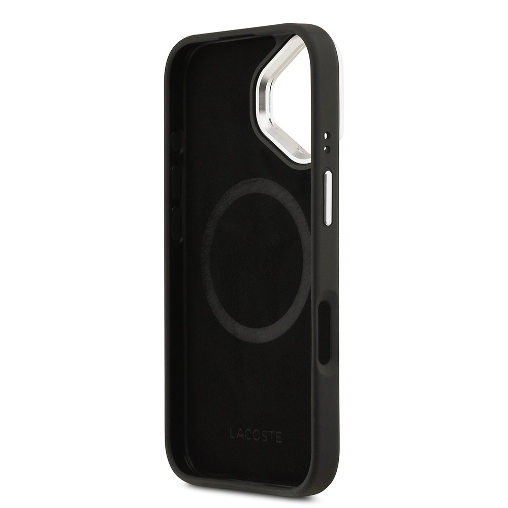 Apple iPhone 17 Kılıf Lacoste Orjinal Lisanslı M-safe Şarj Özellikli PU Pike Desenli Standlı Metal Logolu Kapak