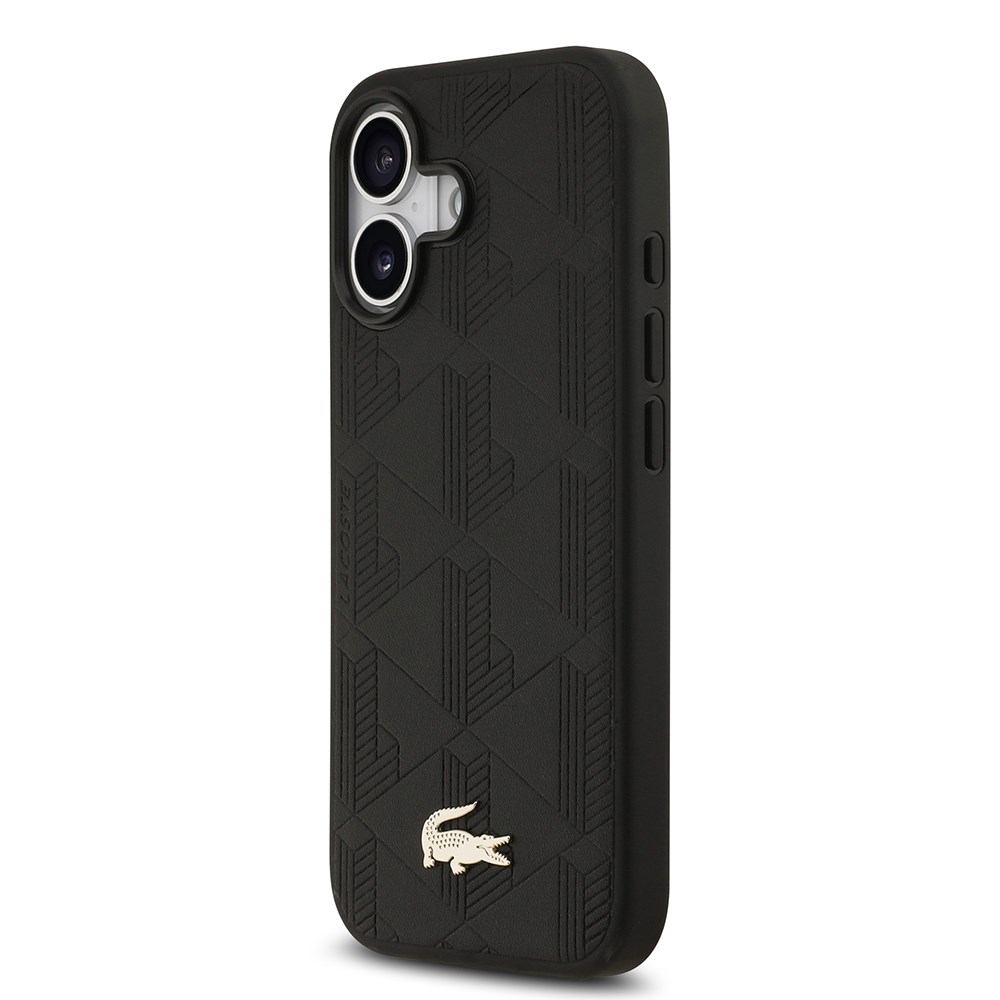 Apple iPhone 17 Kılıf Lacoste Orjinal Lisanslı M-safe Şarj Özellikli PU Deri Tasarımlı Karışık Monogram Desenli Kapak