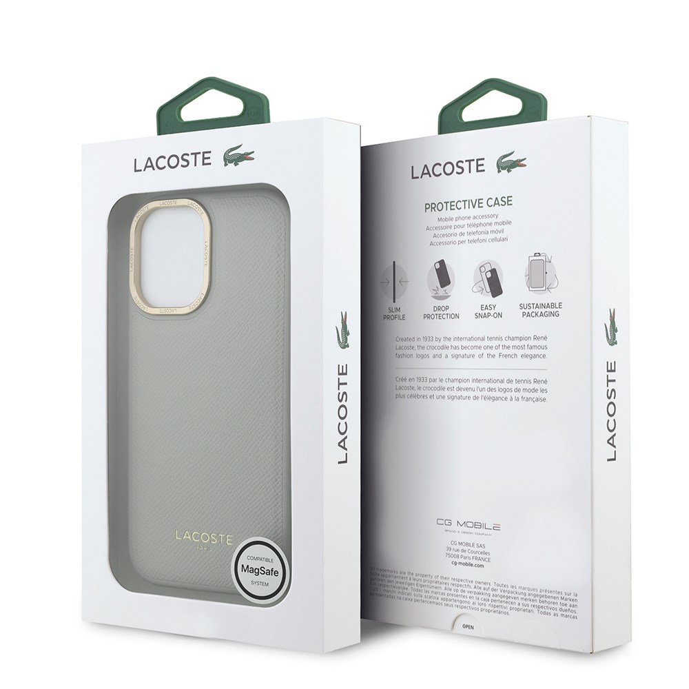Apple iPhone 17 Kılıf Lacoste Orjinal Lisanslı M-safe Şarj Özellikli Champs Elysees PU Deri Tasarımlı Kapak