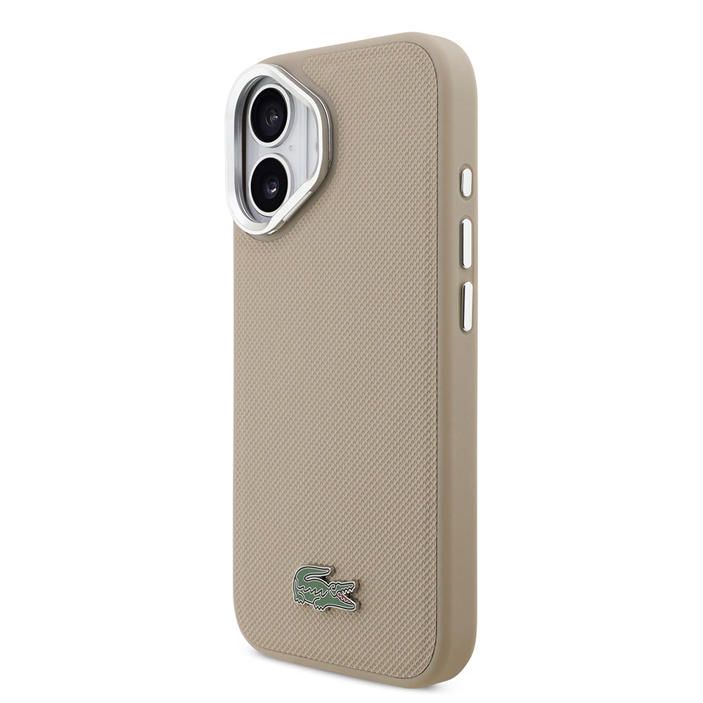 Apple iPhone 17 Kılıf Lacoste Orjinal Lisanslı M-safe Şarj Özellikli PU Pike Desenli Standlı Metal Logolu Kapak