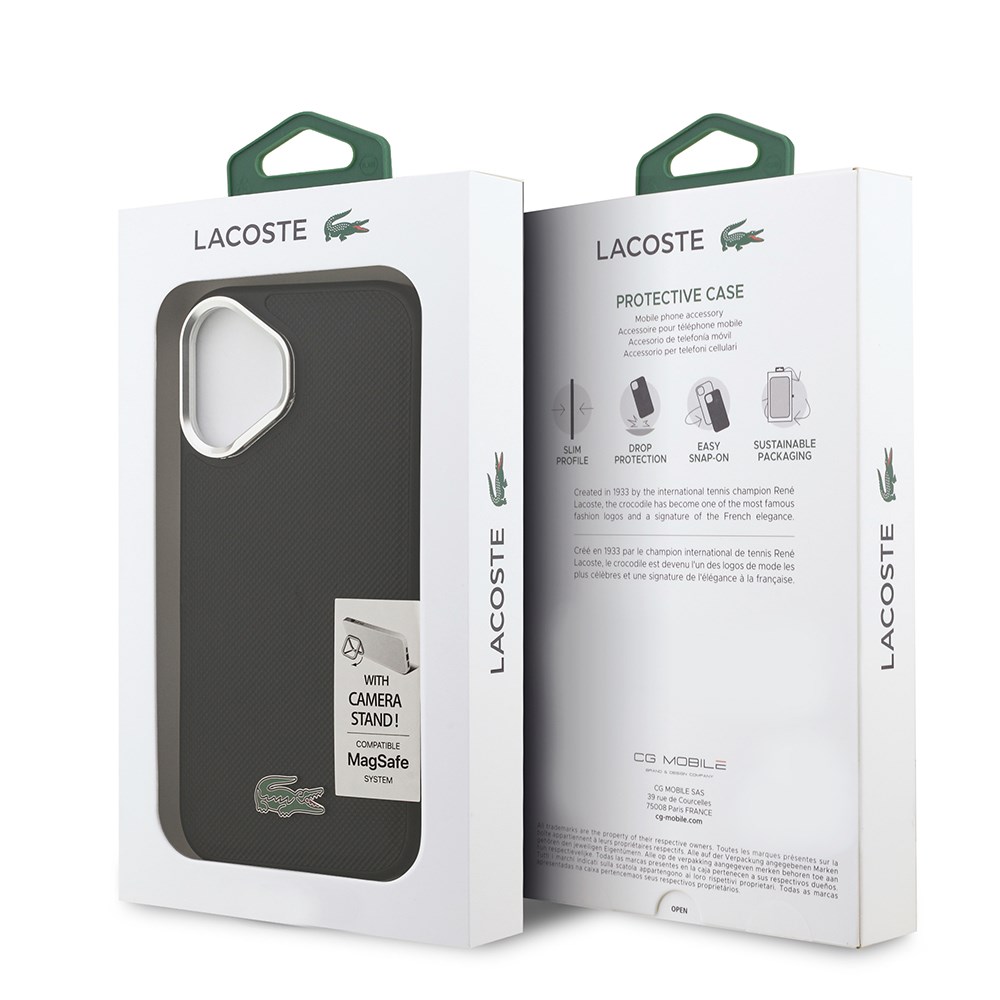 Apple iPhone 17 Kılıf Lacoste Orjinal Lisanslı M-safe Şarj Özellikli PU Pike Desenli Standlı Metal Logolu Kapak