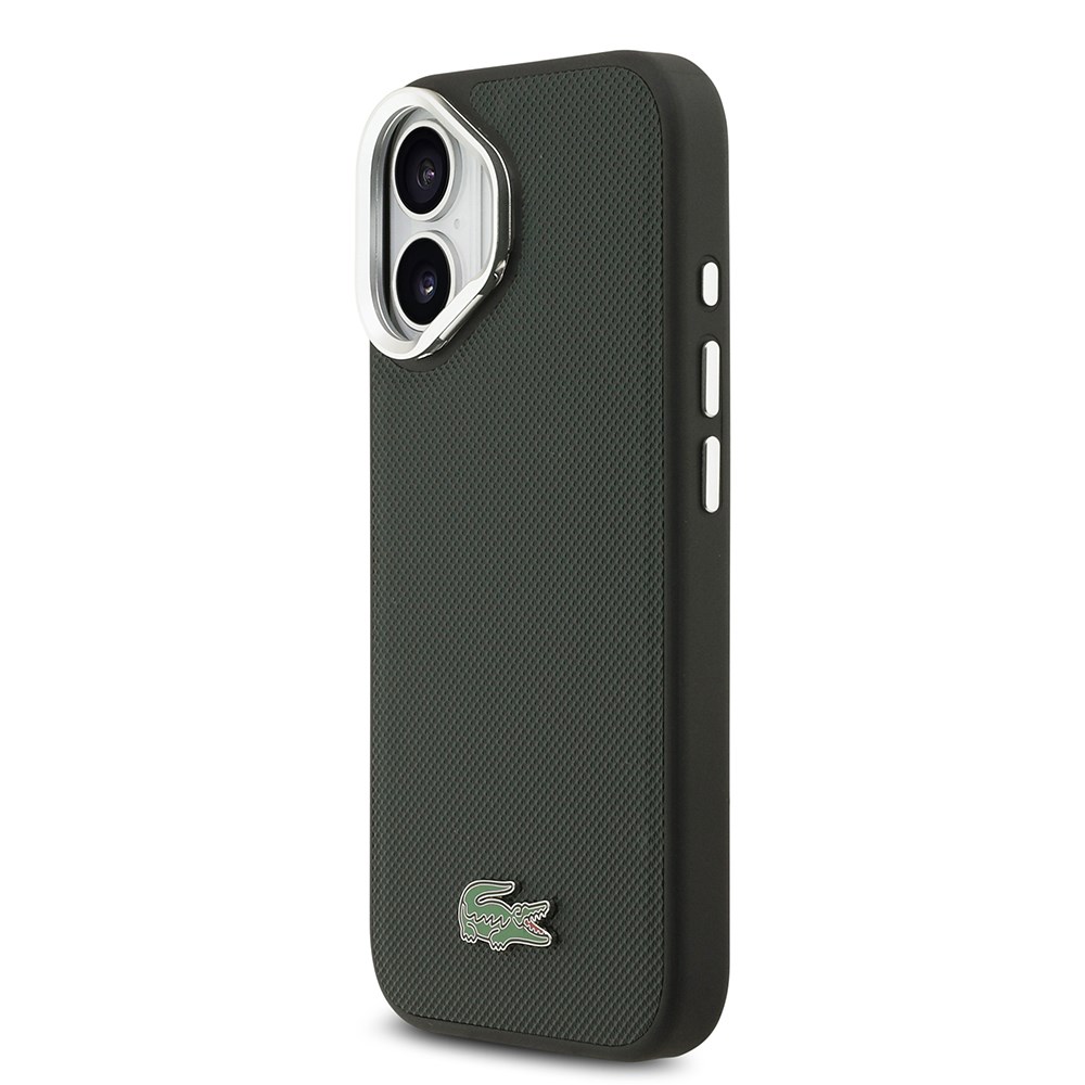 Apple iPhone 17 Kılıf Lacoste Orjinal Lisanslı M-safe Şarj Özellikli PU Pike Desenli Standlı Metal Logolu Kapak