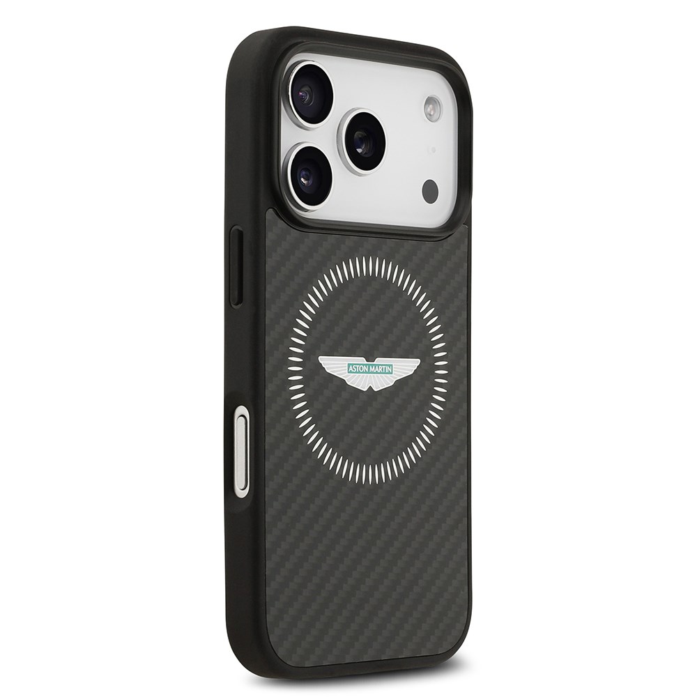 Apple iPhone 17 Pro Kılıf Aston Martin Orjinal Lisanslı M-safe Şarj Özellikli Karbon Fiber Kapak