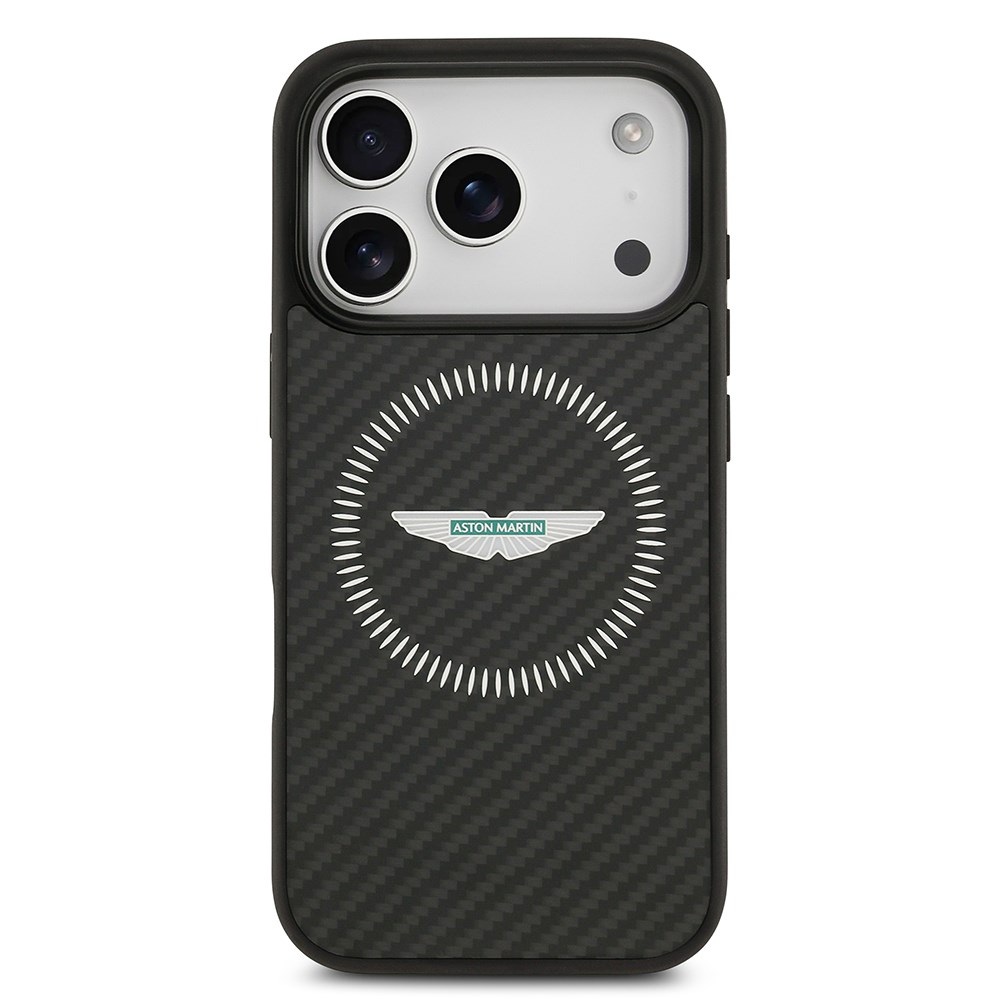 Apple iPhone 17 Pro Kılıf Aston Martin Orjinal Lisanslı M-safe Şarj Özellikli Karbon Fiber Kapak