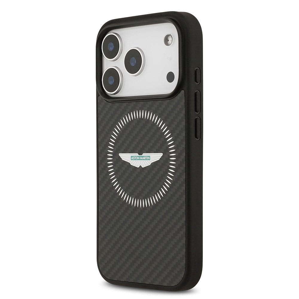 Apple iPhone 17 Pro Kılıf Aston Martin Orjinal Lisanslı M-safe Şarj Özellikli Karbon Fiber Kapak
