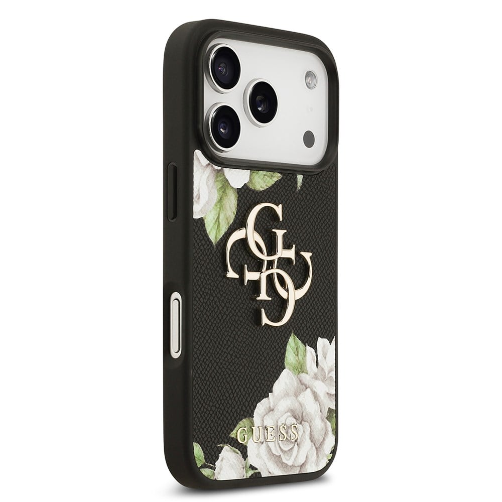Apple iPhone 17 Pro Kılıf Guess Orjinal Lisanslı Gül Baskılı Büyük Metal Logo Dizaynlı Kapak