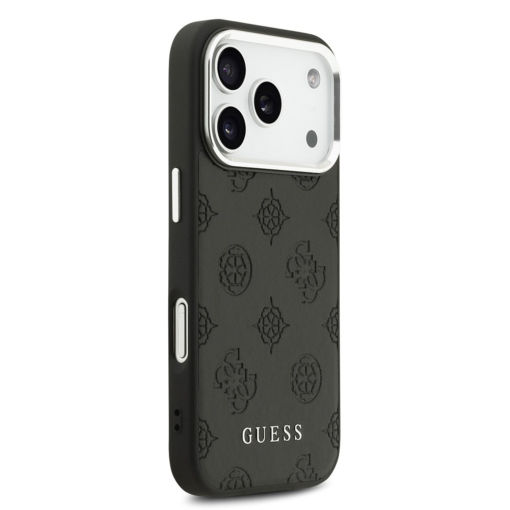 Apple iPhone 17 Pro Kılıf Guess Orjinal Lisanslı M-safe Şarj Özellikli Sıcak Baskılı Klasik Yazı Logolu PU Deri Peony Kapak