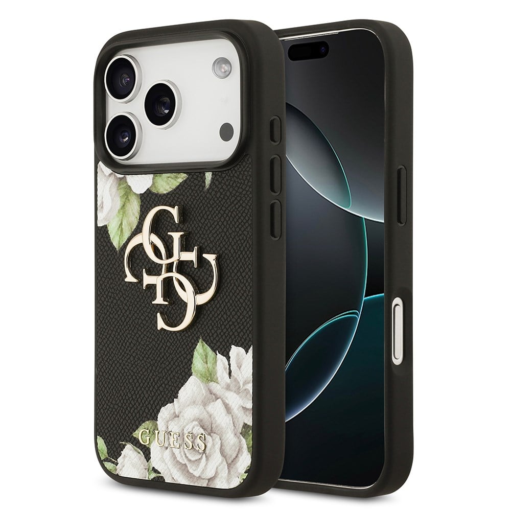 Apple iPhone 17 Pro Kılıf Guess Orjinal Lisanslı Gül Baskılı Büyük Metal Logo Dizaynlı Kapak