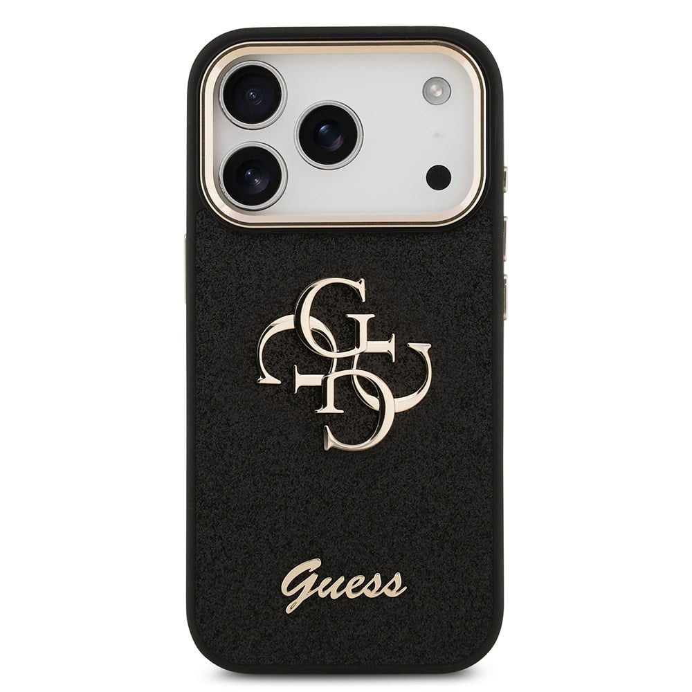 Apple iPhone 17 Pro Kılıf Guess Orjinal Lisanslı 4G Büyük Metal Kamera Çerçeveli ve Logolu Glitter Kapak