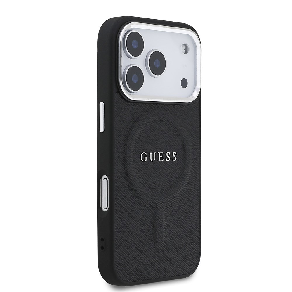 Apple iPhone 17 Pro Kılıf Guess Orjinal Lisanslı M-safe Şarj Özellikli Klasik Yazı Logolu PU Deri Kapak