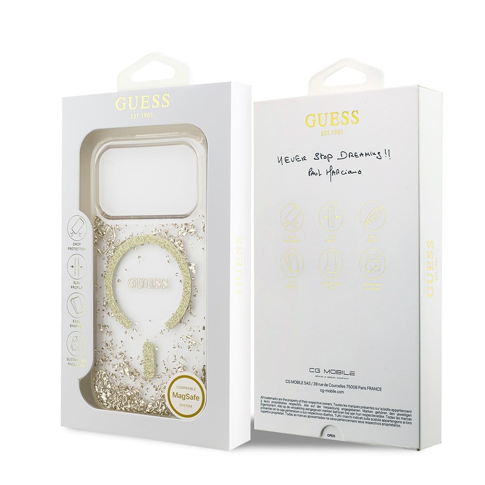 Apple iPhone 17 Pro Kılıf Guess Orjinal Lisanslı M-safe Şarj Özellikli Transparan Resin Bottom Kapak