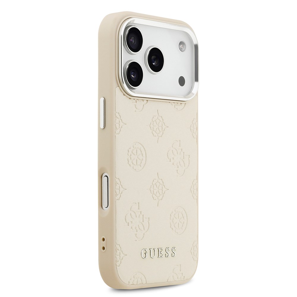 Apple iPhone 17 Pro Kılıf Guess Orjinal Lisanslı M-safe Şarj Özellikli Sıcak Baskılı Klasik Yazı Logolu PU Deri Peony Kapak