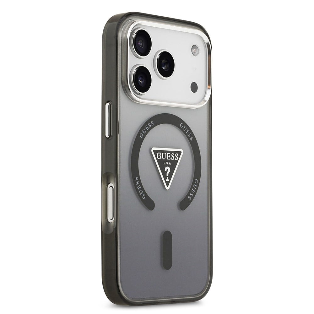 Apple iPhone 17 Pro Kılıf Guess Orjinal Lisanslı M-safe Şarj Özellikli IML Baskılı Üçgen Logolu Metal Kamera Çerçeveli Kapak