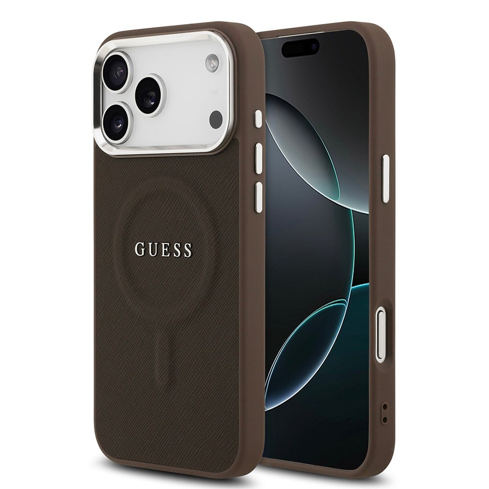 Apple iPhone 17 Pro Kılıf Guess Orjinal Lisanslı M-safe Şarj Özellikli Klasik Yazı Logolu PU Deri Kapak