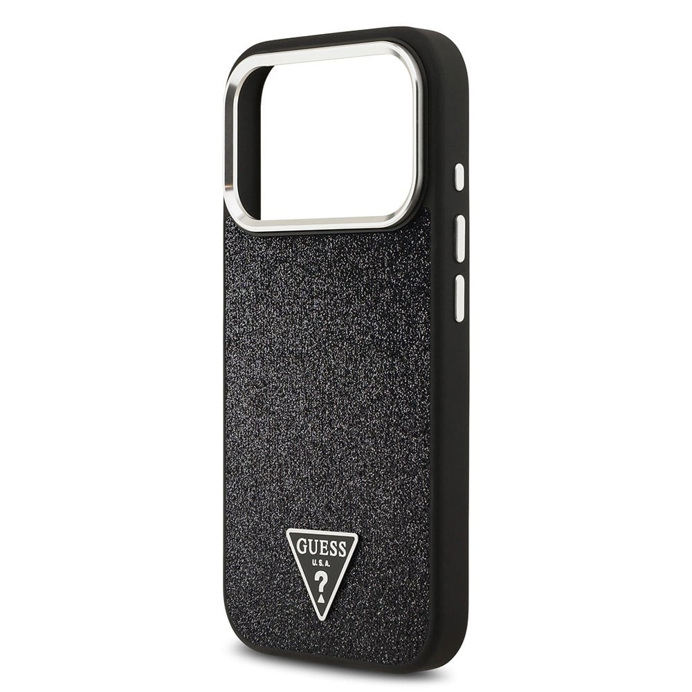 Apple iPhone 17 Pro Kılıf Guess Orjinal Lisanslı M-safe Şarj Özellikli Metal Kamera Çerçeveli Üçgen Logolu Glitter Kapak