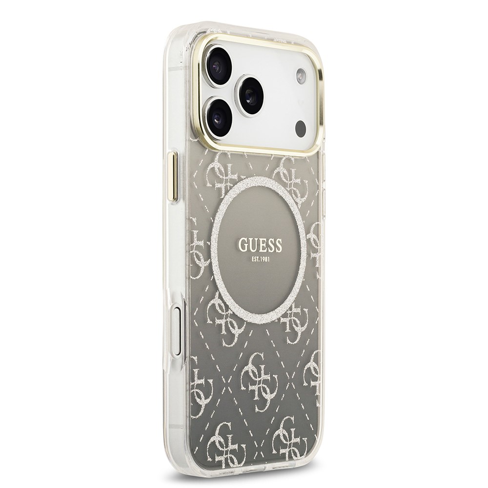 Apple iPhone 17 Pro Kılıf Guess Orjinal Lisanslı M-safe Şarj Özellikli 4G Desenli Simli Silikon Kapak