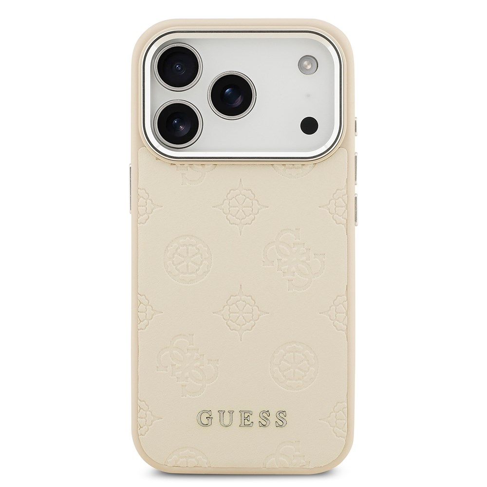 Apple iPhone 17 Pro Kılıf Guess Orjinal Lisanslı M-safe Şarj Özellikli Sıcak Baskılı Klasik Yazı Logolu PU Deri Peony Kapak