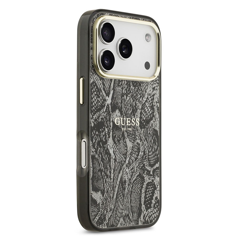 Apple iPhone 17 Pro Kılıf Guess Orjinal Lisanslı M-safe Şarj Özellikli Yazı Logolu Python Desenli Kapak