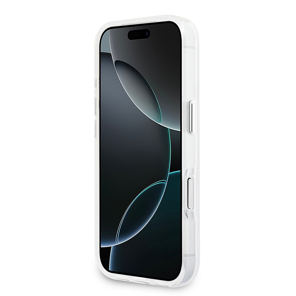 Apple iPhone 17 Pro Kılıf Guess Orjinal Lisanslı M-safe Şarj Özellikli IML Baskılı Üçgen Logolu Metal Kamera Çerçeveli Kapak