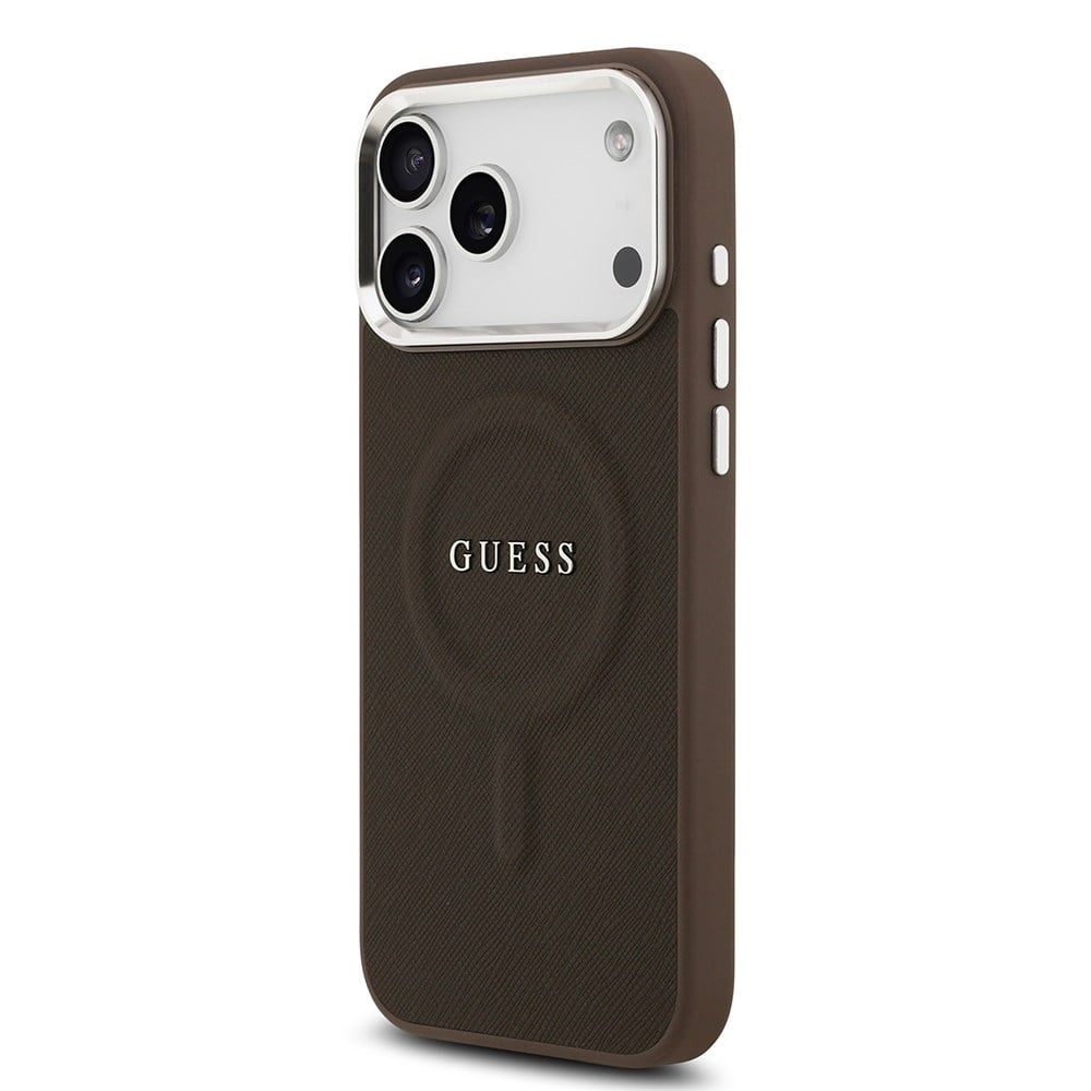 Apple iPhone 17 Pro Kılıf Guess Orjinal Lisanslı M-safe Şarj Özellikli Klasik Yazı Logolu PU Deri Kapak