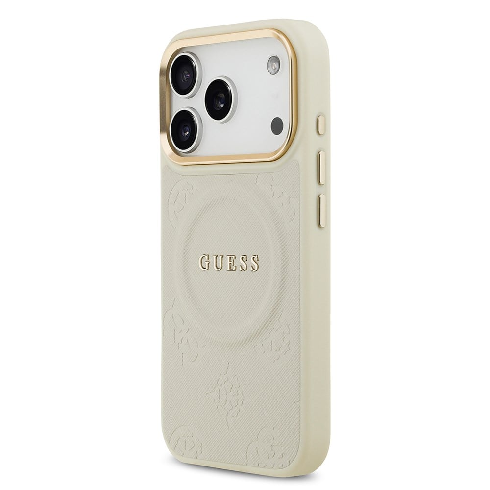 Apple iPhone 17 Pro Kılıf Guess Orjinal Lisanslı M-safe Şarj Özellikli Sıcak Baskılı Yazı Logolu PU Deri Peony Kapak