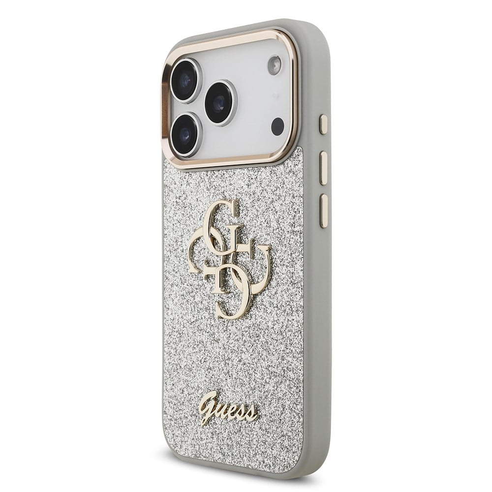 Apple iPhone 17 Pro Kılıf Guess Orjinal Lisanslı 4G Büyük Metal Kamera Çerçeveli ve Logolu Glitter Kapak