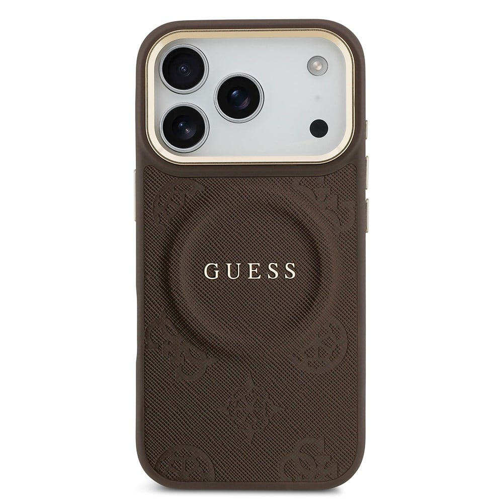 Apple iPhone 17 Pro Kılıf Guess Orjinal Lisanslı M-safe Şarj Özellikli Sıcak Baskılı Yazı Logolu PU Deri Peony Kapak