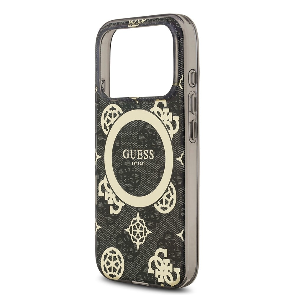 Apple iPhone 17 Pro Kılıf Guess Orjinal Lisanslı M-safe Şarj Özellikli IML Peony ve 4G Desenli Klasik Logolu Kapak