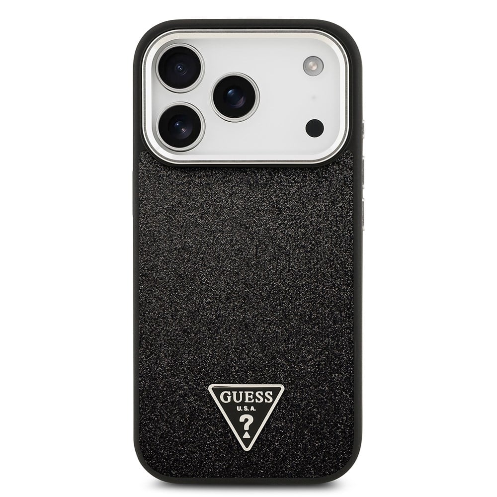 Apple iPhone 17 Pro Kılıf Guess Orjinal Lisanslı M-safe Şarj Özellikli Metal Kamera Çerçeveli Üçgen Logolu Glitter Kapak