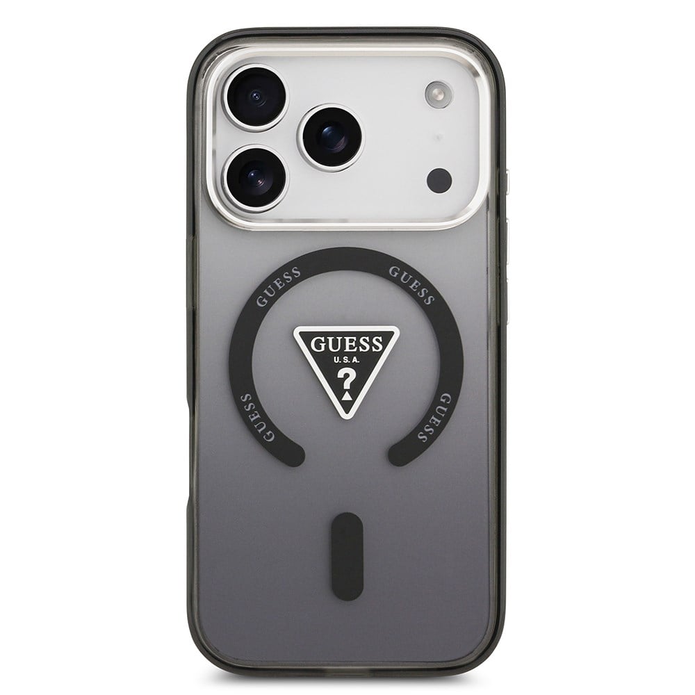 Apple iPhone 17 Pro Kılıf Guess Orjinal Lisanslı M-safe Şarj Özellikli IML Baskılı Üçgen Logolu Metal Kamera Çerçeveli Kapak