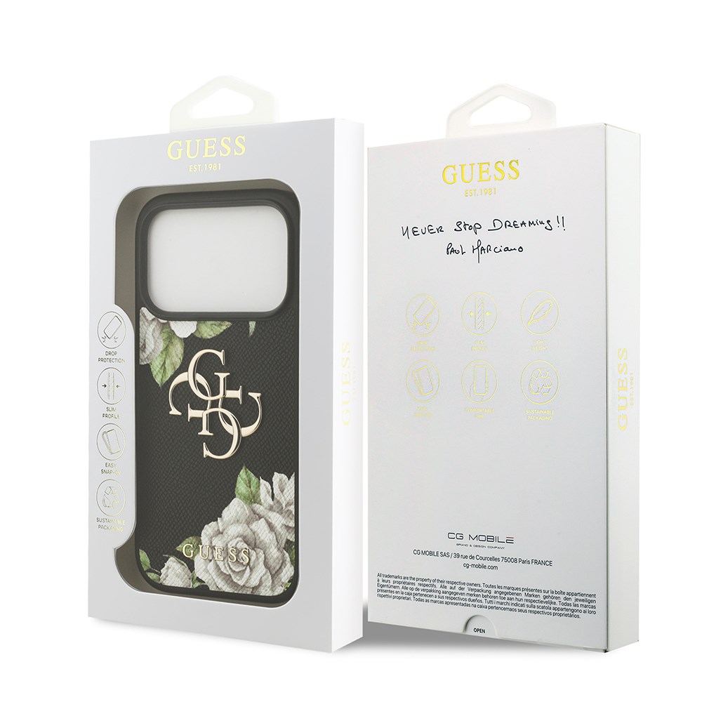 Apple iPhone 17 Pro Kılıf Guess Orjinal Lisanslı Gül Baskılı Büyük Metal Logo Dizaynlı Kapak
