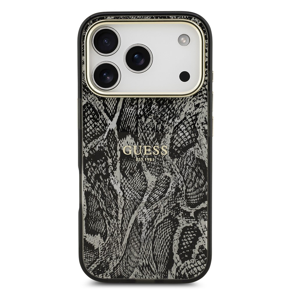 Apple iPhone 17 Pro Kılıf Guess Orjinal Lisanslı M-safe Şarj Özellikli Yazı Logolu Python Desenli Kapak