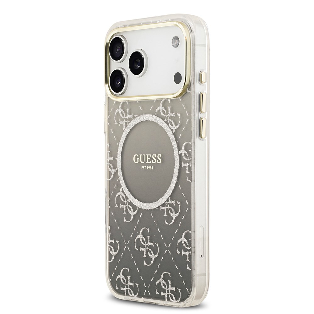 Apple iPhone 17 Pro Kılıf Guess Orjinal Lisanslı M-safe Şarj Özellikli 4G Desenli Simli Silikon Kapak
