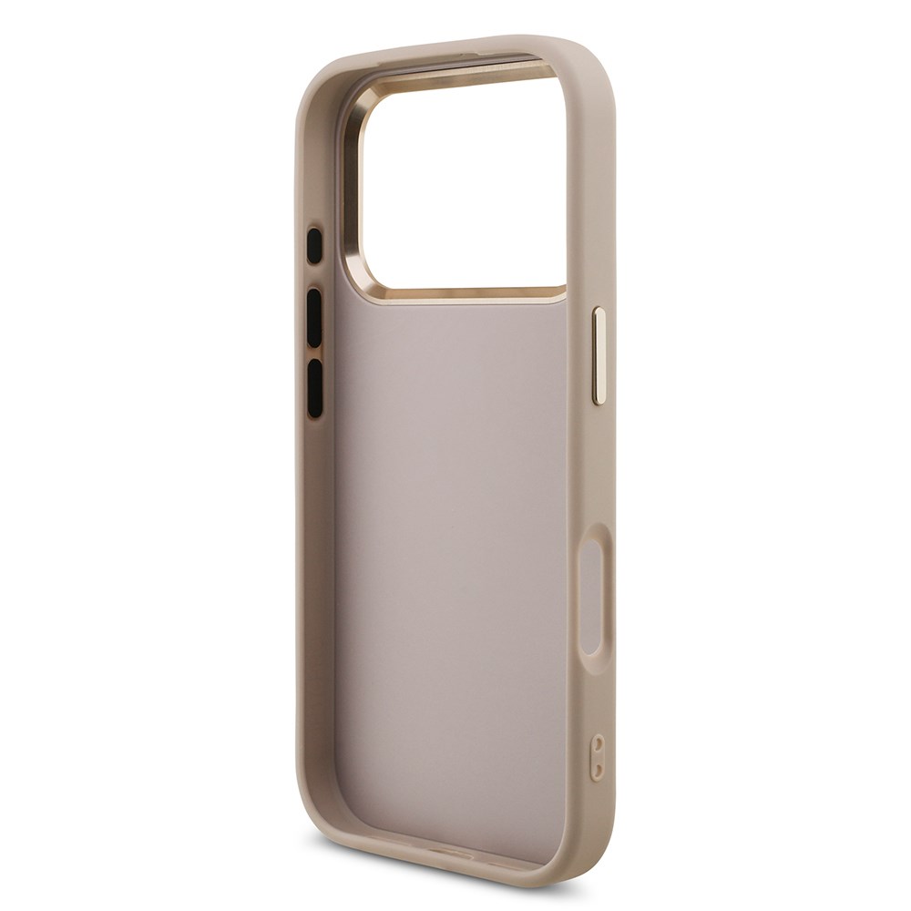 Apple iPhone 17 Pro Kılıf Guess Orjinal Lisanslı Gold Metal Kamera Çerçeveli 4G Desenli Metal Büyük 4G ve Yazı Logolu Kapak